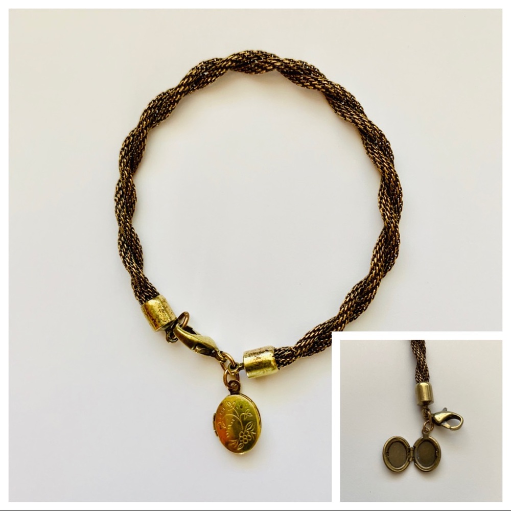 Bracelet locket double picture charm, bronze tone